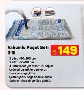 Vakumlu Poşet Seti 3'Lü