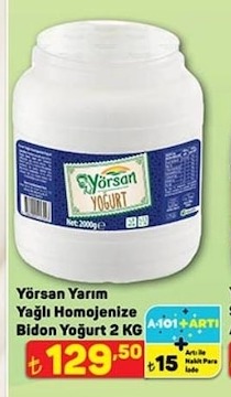 Yörsan Yarım Yağlı Homojenize Bidon Yoğurt 2 Kg