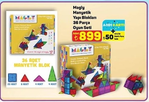 Magly Manyetik Yapı Blokları 36 Parça Oyun Seti