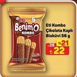Eti Kómbo Çikolata Kaplı Bisküvi (5 Adet) 56G