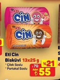 Eti Cin Bisküvi (13X25G) Çilek Soslu / Portakal Soslu