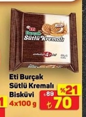 Eti Burçak Sütlü Kremalı Bisküvi 4X100 G