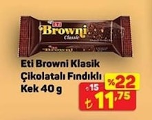 Eti Browni Klasik Çikolatalı Fındıklı Kek 40G
