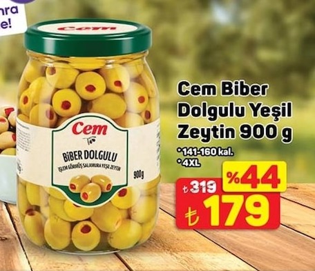 Cem Biber Dolgulu Yesil Zeytin 900 G