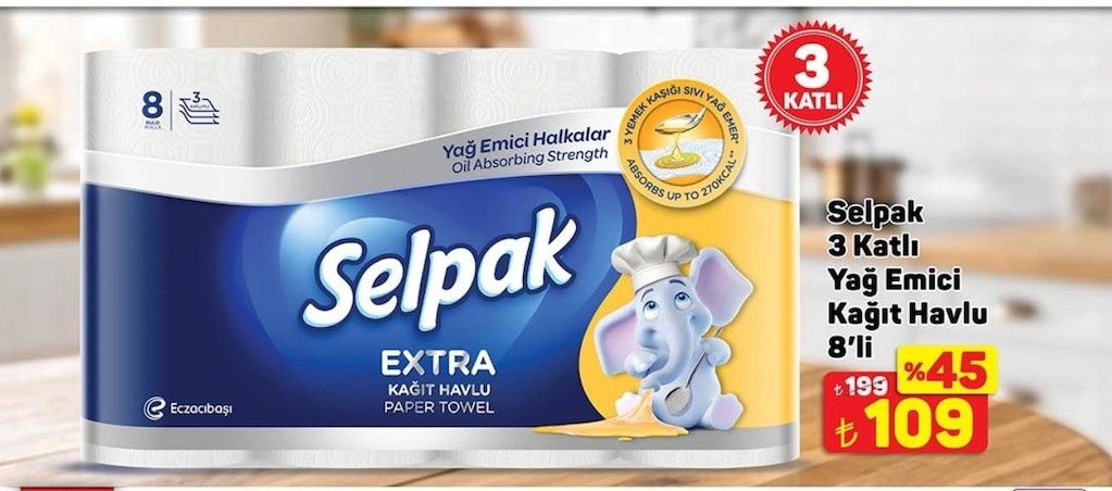 Selpak 3 Katli Yag Emici Kagit Havlu 8'Li