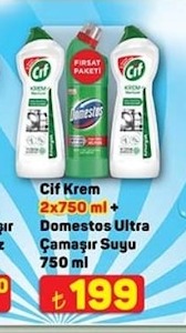 Cif Krem 2X750 Ml + Domestos Ultra Çamaşır Suyu 750 Ml