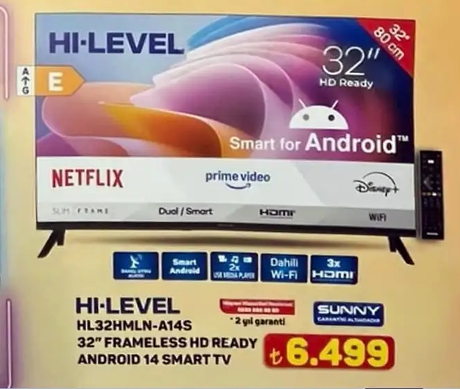 Hi-Level Hl32Hmln-A14S 32" Frameless Hd Ready Android 14 Smart Tv