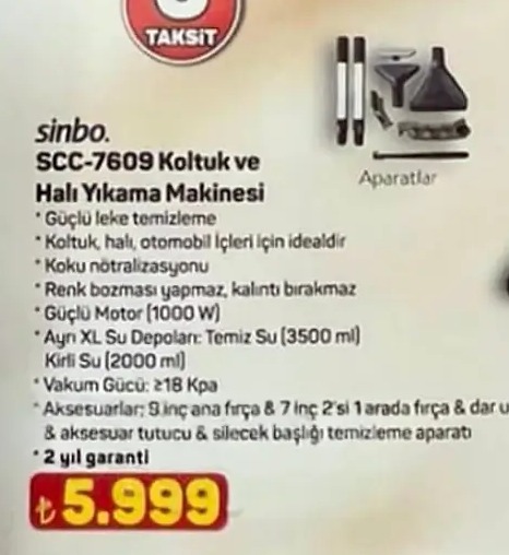 Sinbo Scc-7609 Koltuk Ve Halı Yıkama Makinesi