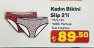 Kadın Bikini Slip 2'Li M/L/Xl %96 Pamuk %4 Elastan