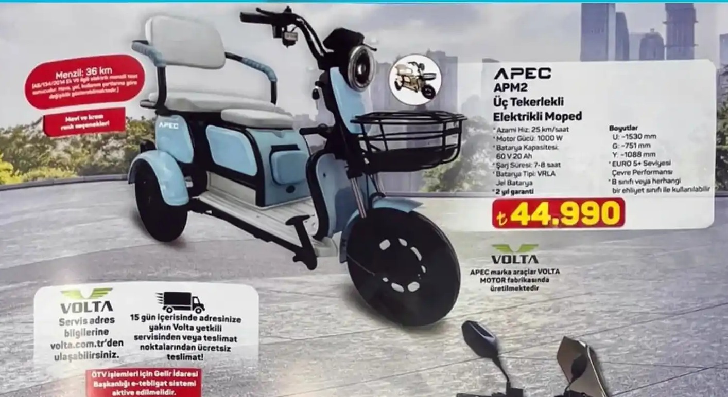 Apec Ap M2 Üç Tekerlekli Elektrikli Moped