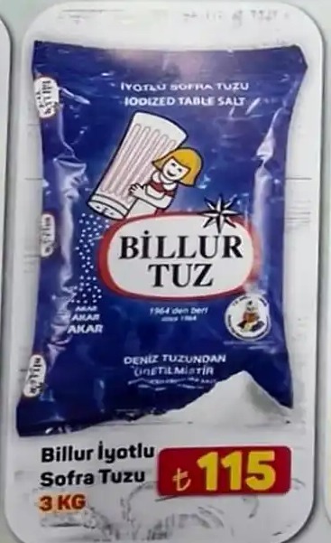 Billur İyotlu Sofra Tuzu 3 Kg