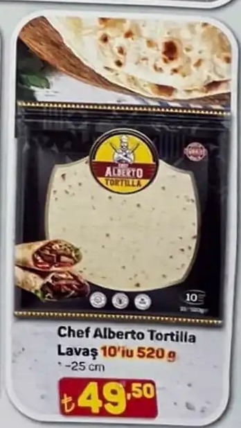 Chef Alberto Tortilla Lavaş 10'Lu 520G - 25Cm