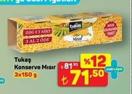 Tukaş Konserve Mısır 3X150 G