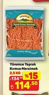 Yöremce Yaprak Kırmızı Mercimek 2,5 Kg