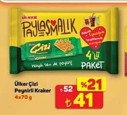 Ülker Paylaşmalık Çiz Peğnirli Kraker 4X70G