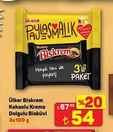 Ülker Biskrem Kakaolu Krema Dolgulu Biskuvi 3X100G