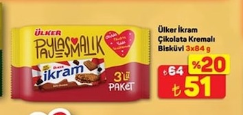 Ülker İkram Çikolata Kremalı Bisküvi 3X84G