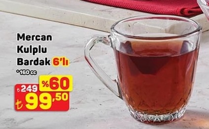 Mercan Kulplu Bardak 6'Li 160Cc