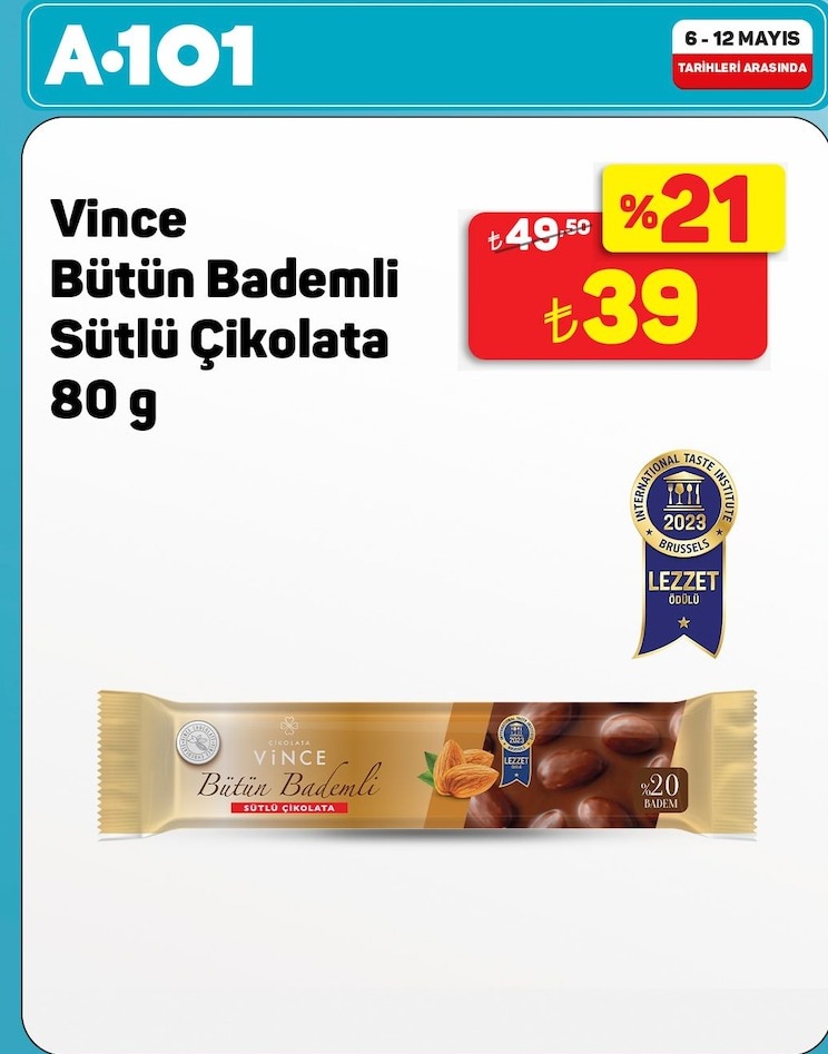 Vince Bütün Bademli Sütlü Çikolata 80 G