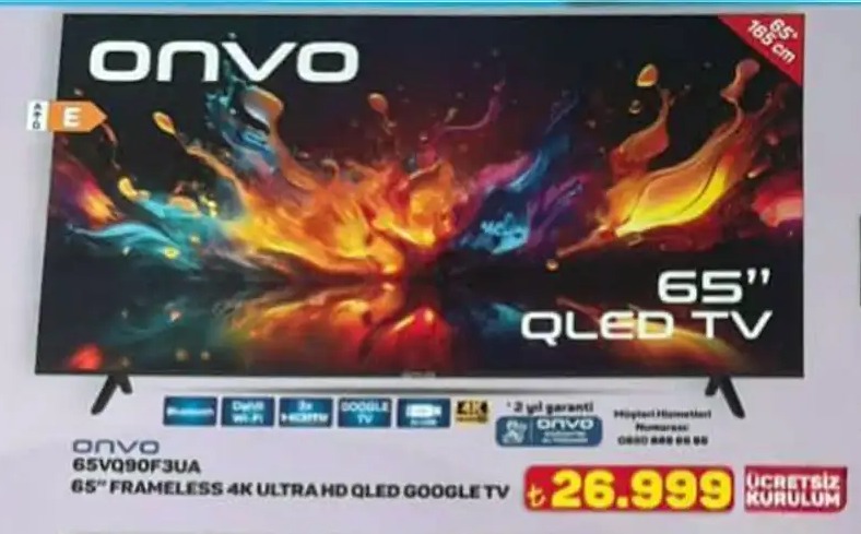 Onvo 65Vq90F3Ua 65" Frameless 4K Ultra Hd Qled Google Tv