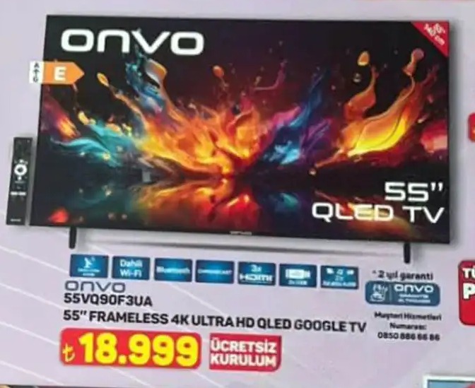 Onvo 55Vq90F3Ua 55" Frameless 4K Ultra Hd Qled Google Tv