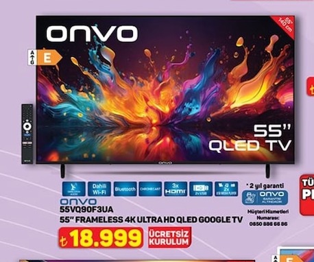 Onvo 55" Vq90F3Ua Frameless 4K Ultra Hd Qled Google Tv