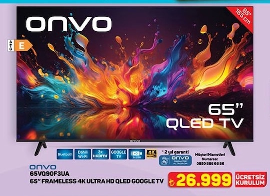 Onvo 65" Frameless 4K Ultra Hd Qled Google Tv