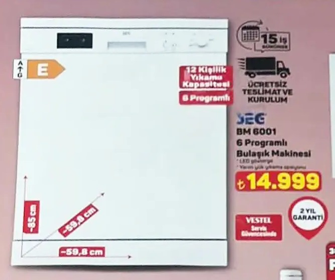 Seg Bm 6001 6 Programlı Bulaşık Makinesi