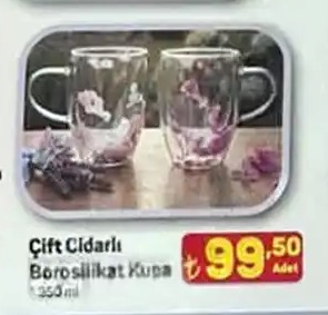 Çift Cidarlı Borosilikat Kupa 350Ml