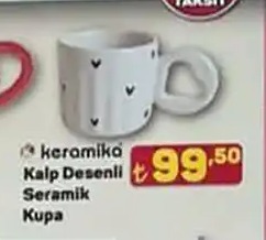 Keramika Kalp Desenli Seramik Kupa