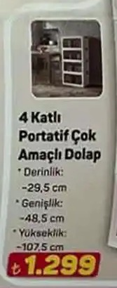 4 Katlı Portatif Çok Amaçlı Dolap 29.5Cm-48.5Cm-107.5Cm