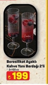 Borosilikat Ayaklı Kahve Yanı Bardağı 2'Li 2X150 Cc