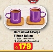 Borosilikat 4 Parça Fincan Takımı 2X125 Ml Fincan