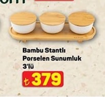 Bambu Stantlı Porselen Sunumluk 3'Lü