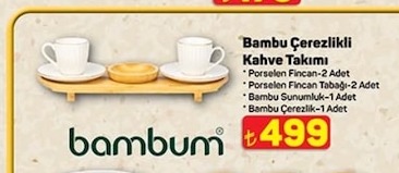 Bambu Çerezlik Kahve Takımı Porselen Fincan-2 Adet Porselen Fincan Tabağı-2 Adet Bambu Sunumluk-1 Adet Bambu Çerezlik-1 Adet