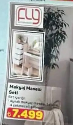 Makyaj Masası Seti Aynalı Makyaj Masası-Tabureli 4 Çekmeceli