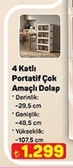 4 Katlı Portatif Çok Amaçlı Dolap 107.5Cm