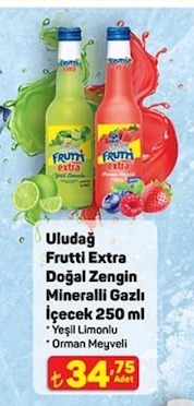 Uludağ Frutti Extra Doğal Zengin Mineralli Gazlı İçecek 250Ml