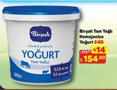 Birşah Tam Yağli Homojenize Yoğurt 3 Kg