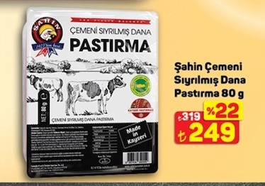 Şahin Çemeni Sıyrılmış Dana Pastırma 80 G