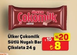 Ülker Çokomilk Sütlü Nuga Bar Çikolata 24G