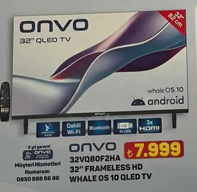 Onvo 32Vq80F2Ha 32" Wireless Hd Whale Os 10 Qled Tv