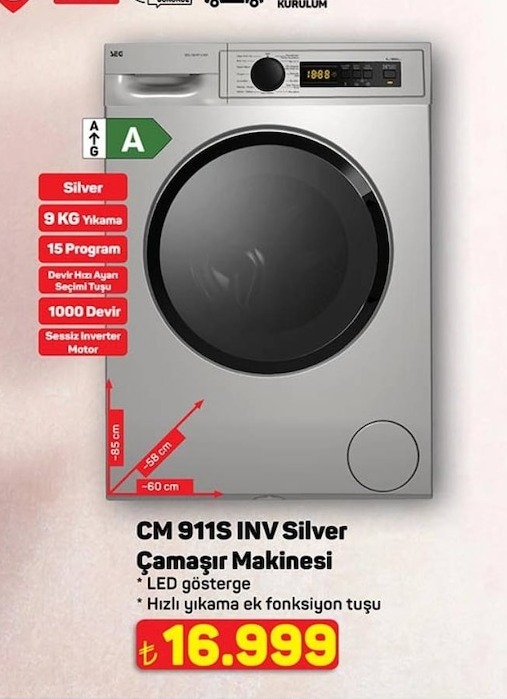 Aeg Cm 911S Inv Silver Çamaşir Makinesi 9Kg