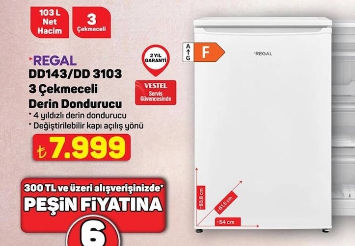 Regal Dd143/Dd 3103 3 Çekmeceli Derin Dondurucu 103L