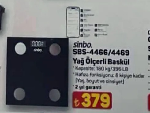 Sinbo Sbs-4466/4469 Yağ Ölçerli Baskül 180Kg Kapasite Haftıfonksiyonlu