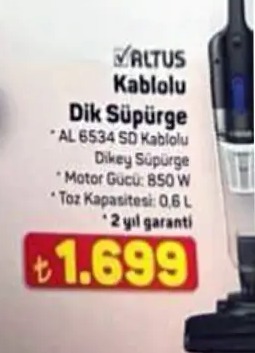 Altus Kablolu Dik Süpürge Al 6534 Sd Kablolu