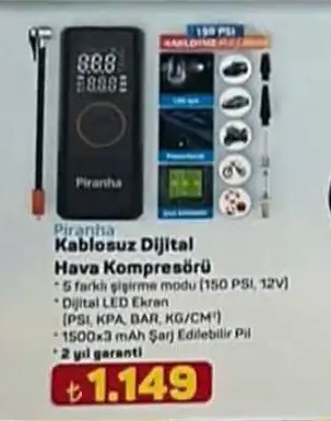 Piranha Kablosuz Dijital Hava Kompresörü