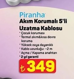 Piranha Akim Korumali 5'Li Uzatma Kablosu