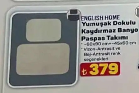 English Home Yumuşak Dokulu Kaydırmaz Banyo Paspas Takımı