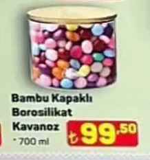 Bambu Kapaklı Borosilikat Kavanoz 700Ml